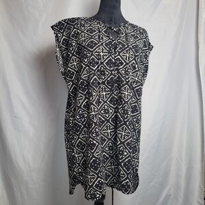 Madewell Gauzy Black/ Cream Graphic Sleeveless Lace Up Criss Cross Tunic Size M